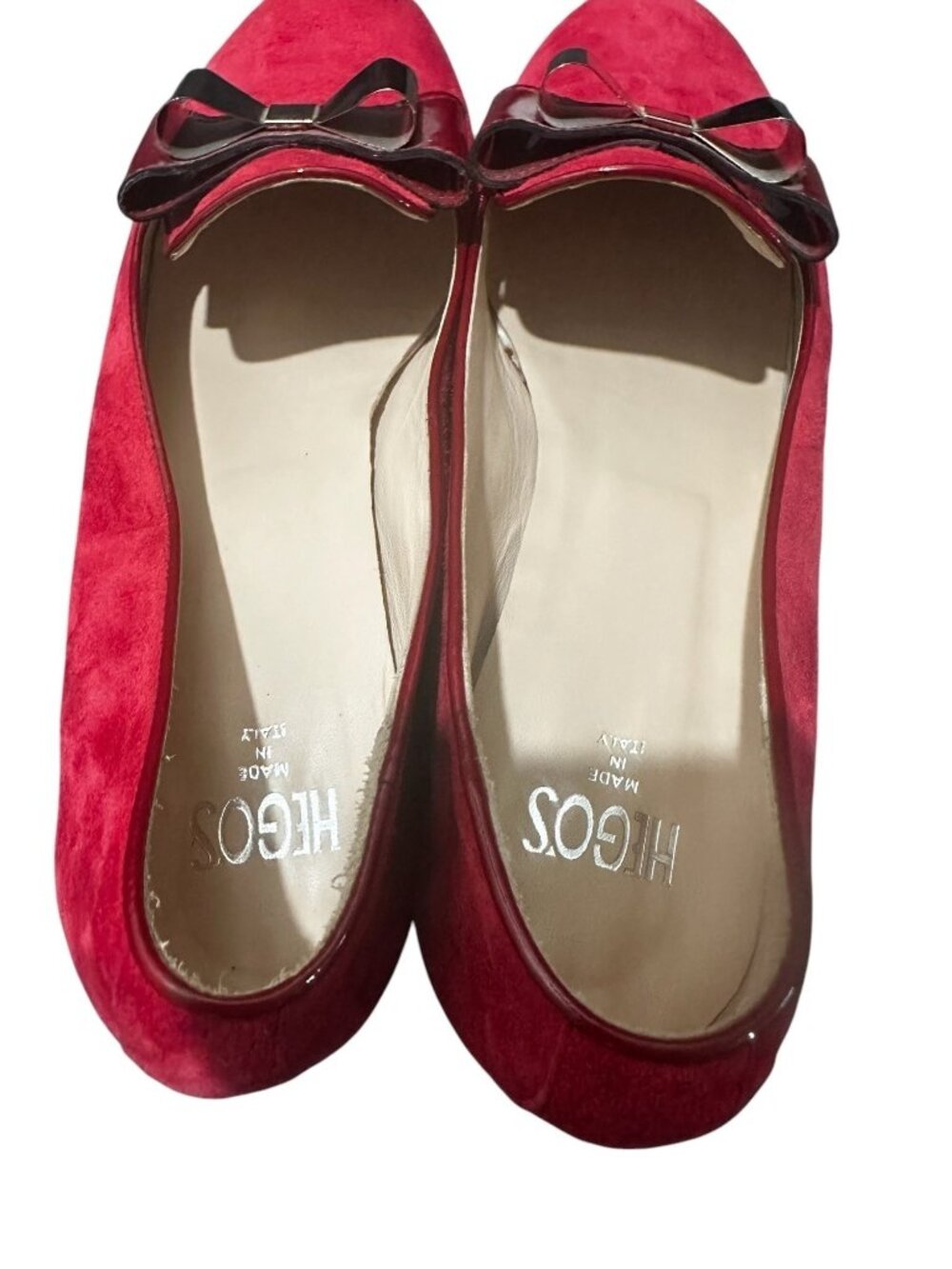 HEGOS Italy Real Suede Ballet Flat Loafers Womens 41 10 Red Bow Classic Preppy - Picture 13 of 14